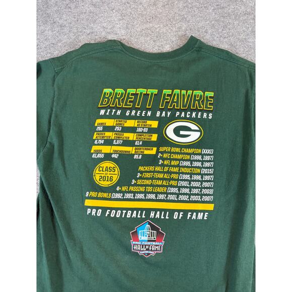 Brett Favre Green Bay Packers Hall Of Fame Graphic Shirt Mens M Green NFL Tee - Picture 7 of 10